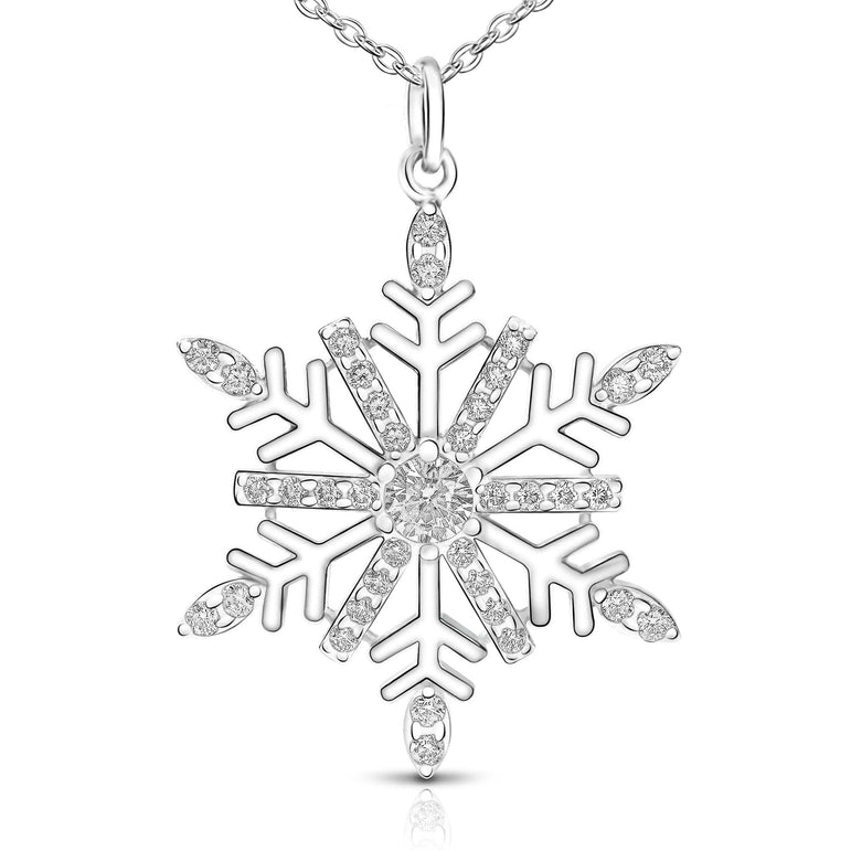 Frozen Winter CZ Snowflake Necklace Sterling Silver Pendant Necklace