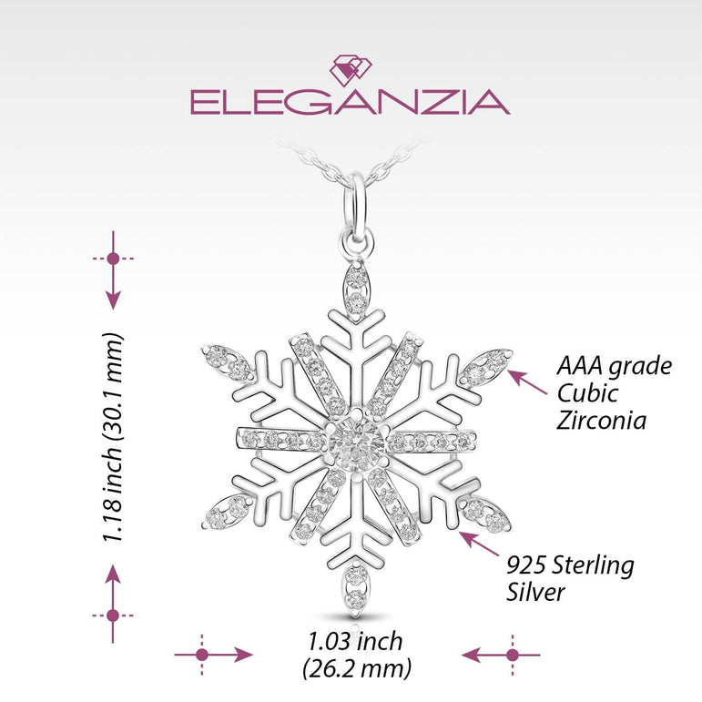 Frozen Winter CZ Snowflake Necklace Sterling Silver Pendant Necklace