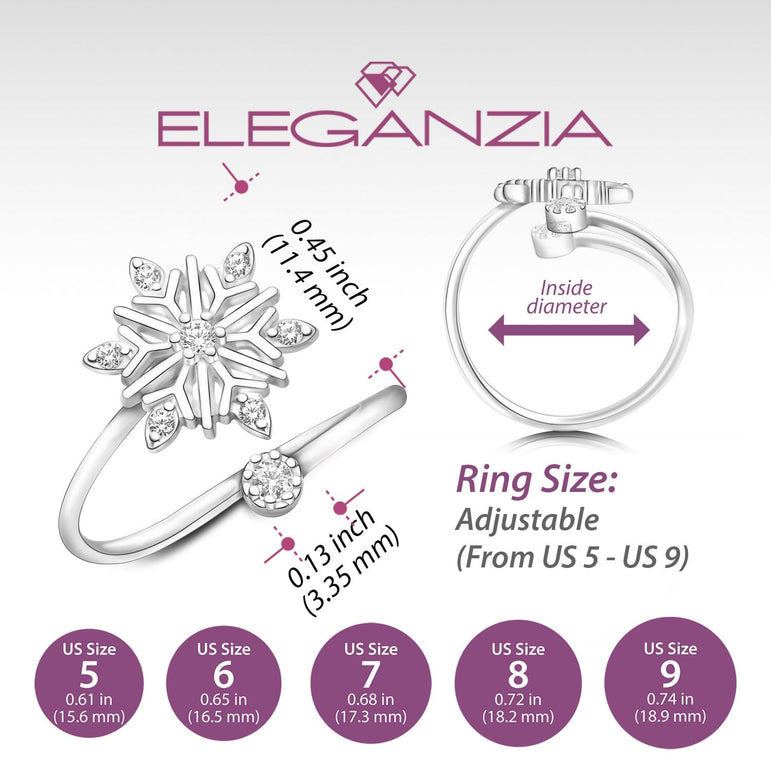Frozen Winter CZ Snowflake Silver Ring Adjustable Ring