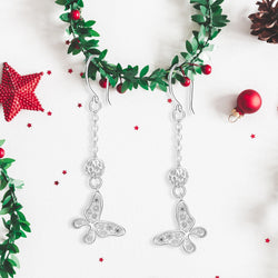 Dazzling CZ Butterfly Silver Dangle Earrings Drop Earrings