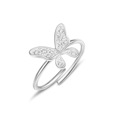 Dazzling CZ Butterfly Sterling Silver Ring Adjustable Ring