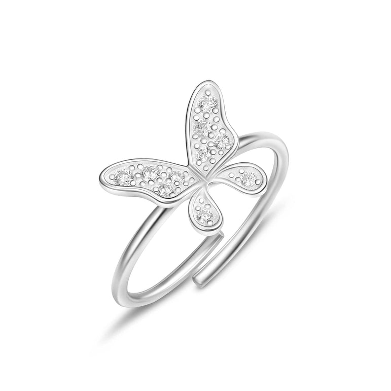 Dazzling CZ Butterfly Sterling Silver Ring Adjustable Ring
