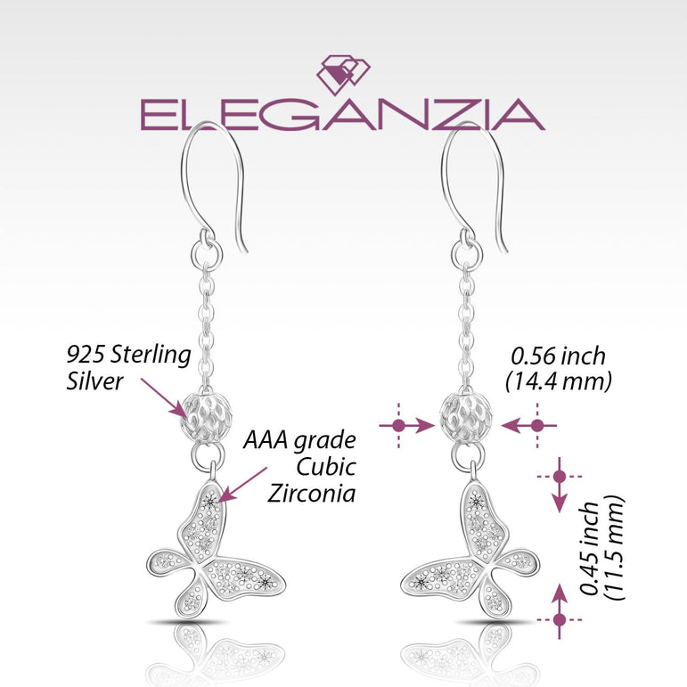 Dazzling CZ Butterfly Silver Dangle Earrings Drop Earrings