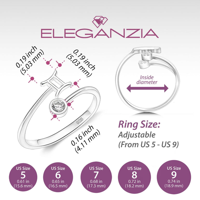 Gemini Ring Sterling Silver Adjustable Zodiac Sign Ring Ring