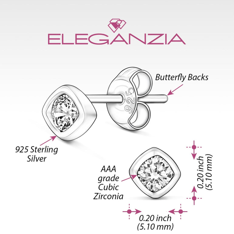 CZ Geometric Square Stud Earrings Sterling Silver Stud Earrings