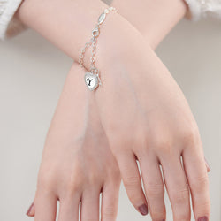 Love Heart Initial Bracelets Silver, 26 Alphabets Bracelet