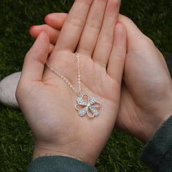 Lucky Infinity Heart Four Leaf Clover Necklace Silver Pendant Necklace