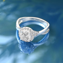Infinity Twist CZ Halo Engagement Ring Silver Promise Ring