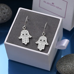 CZ Hamsa Hand Earrings Evil Eye Dangle Earrings Drop Earrings