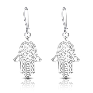Sterling Silver Hamsa Earrings, Dangle Earrings Drop Earrings