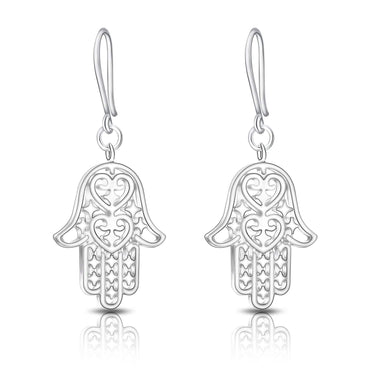 Sterling Silver Hamsa Earrings, Dangle Earrings Drop Earrings