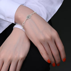 Black CZ Evil Eye Bracelet in Sterling Silver Hamsa Hand Bracelet