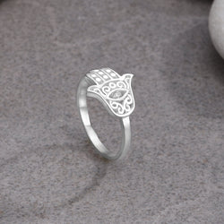 Hamsa Evil Eye Ring Sterling Silver Ring