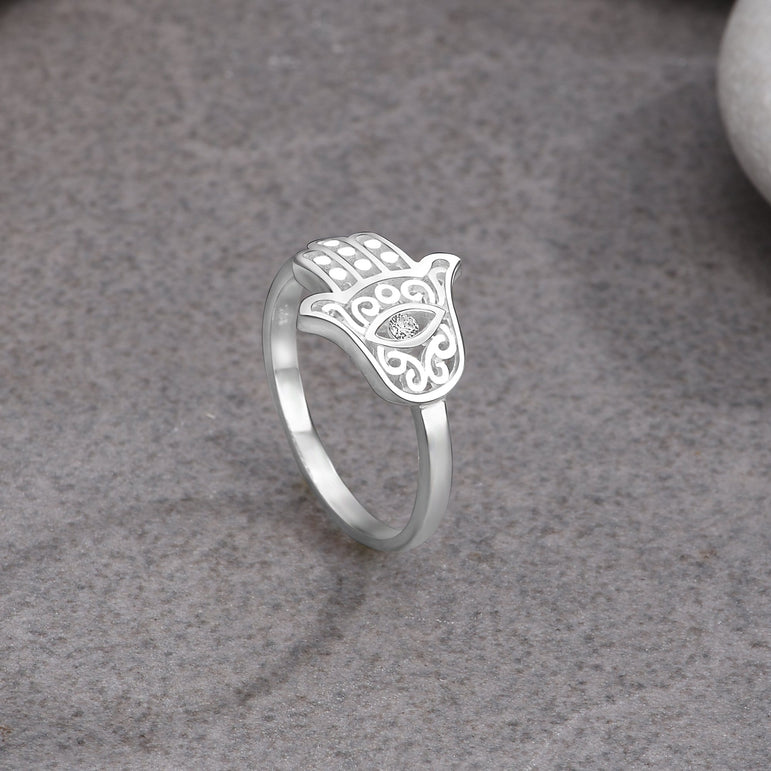 Hamsa Evil Eye Ring Sterling Silver Ring