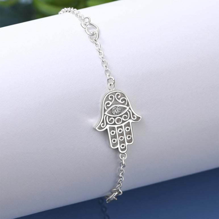 Hamsa Evil Eye Bracelet Sterling Silver Bracelet