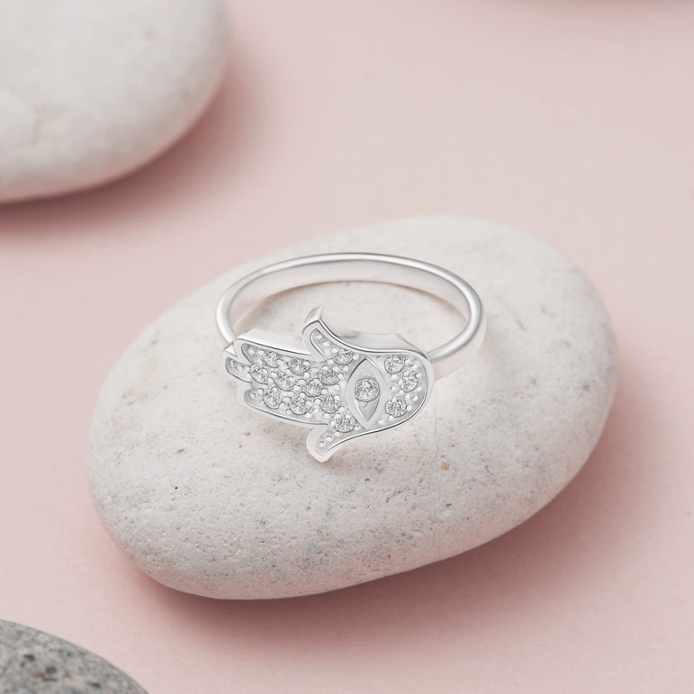 CZ Hamsa Hand Ring Sterling Silver Ring