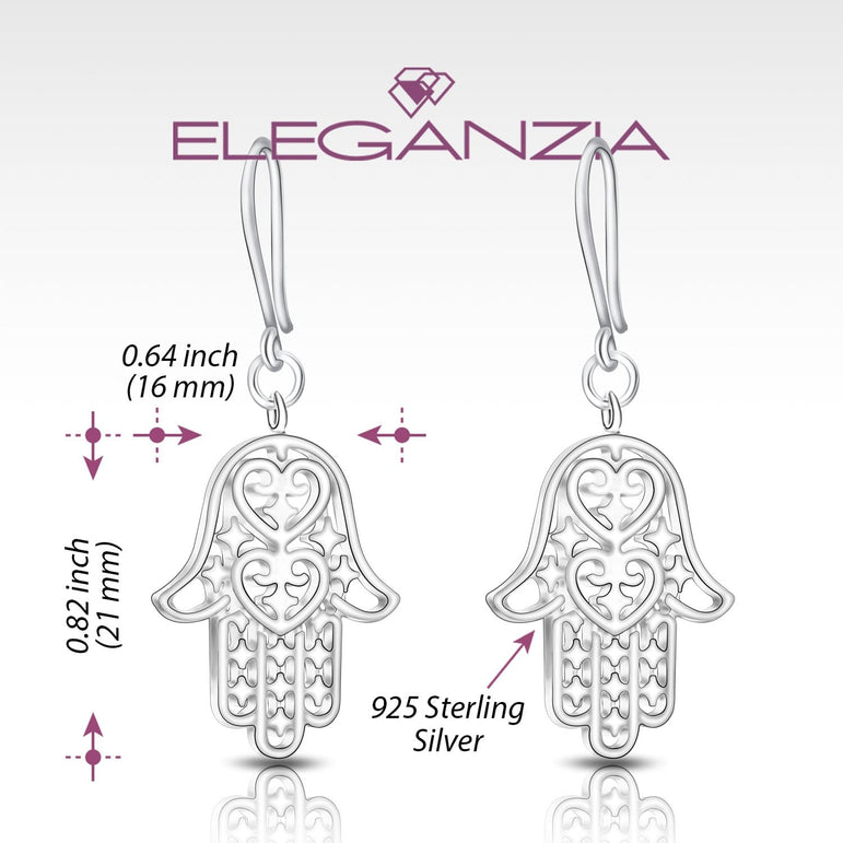 Sterling Silver Hamsa Earrings, Dangle Earrings Drop Earrings