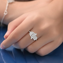 CZ Hamsa Hand Ring Sterling Silver Ring