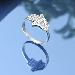 Hamsa Evil Eye Ring Sterling Silver Ring