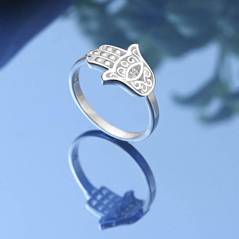 Hamsa Evil Eye Ring Sterling Silver Ring