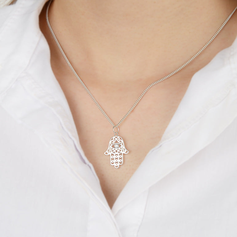Hamsa Evil Eye Pendant Sterling Silver Pendant
