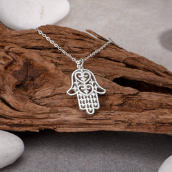 Sterling Silver Hamsa Hand Necklace Pendant Necklace