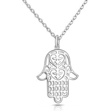 Sterling Silver Hamsa Hand Necklace Pendant Necklace