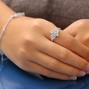 Hamsa Evil Eye Ring Sterling Silver Ring