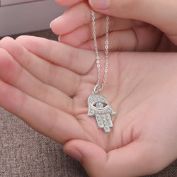 CZ Hamsa Hand Necklace Sterling Silver Pendant Necklace