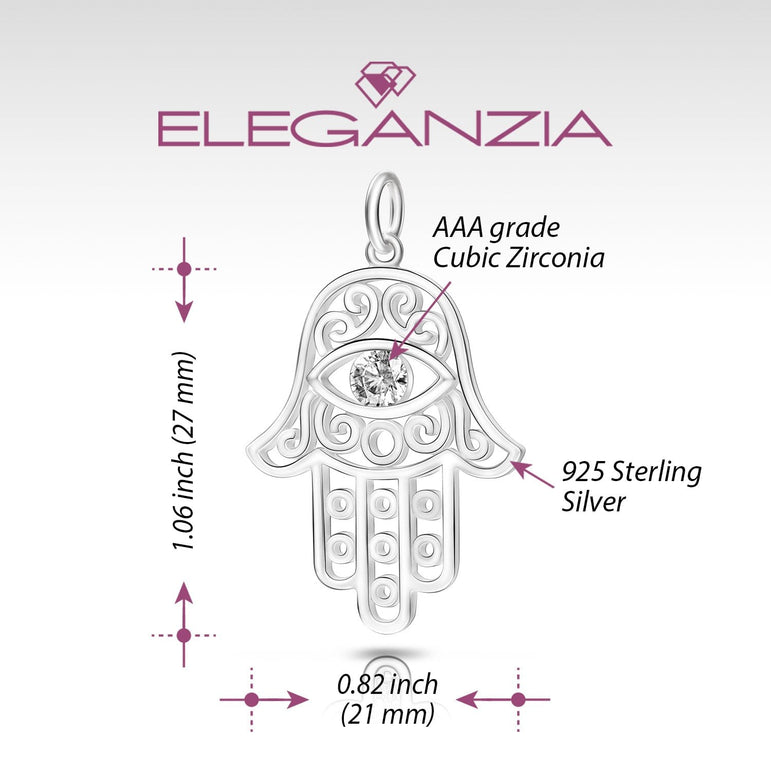 Hamsa Evil Eye Pendant Sterling Silver Pendant