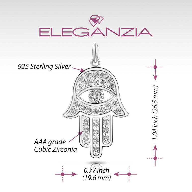 CZ Hamsa Hand Pendant Sterling Silver Pendant