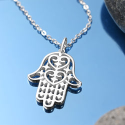 Sterling Silver Hamsa Hand Necklace Pendant Necklace