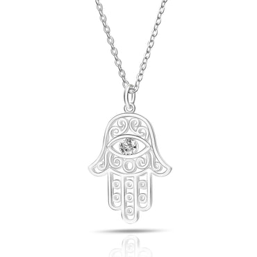 Hamsa Evil Eye Necklace Sterling Silver Pendant Necklace