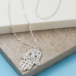 Hamsa Evil Eye Necklace Sterling Silver Pendant Necklace