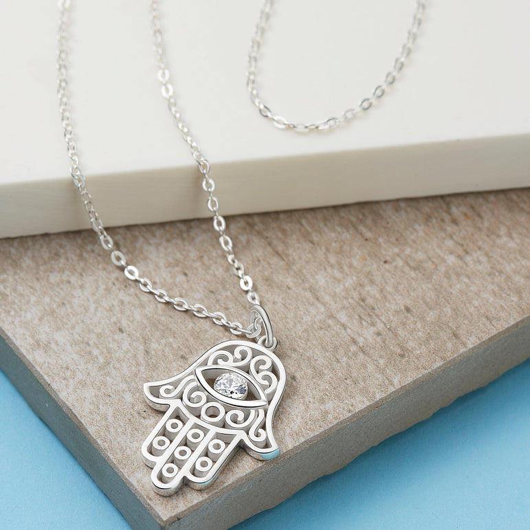 Hamsa Evil Eye Necklace Sterling Silver Pendant Necklace