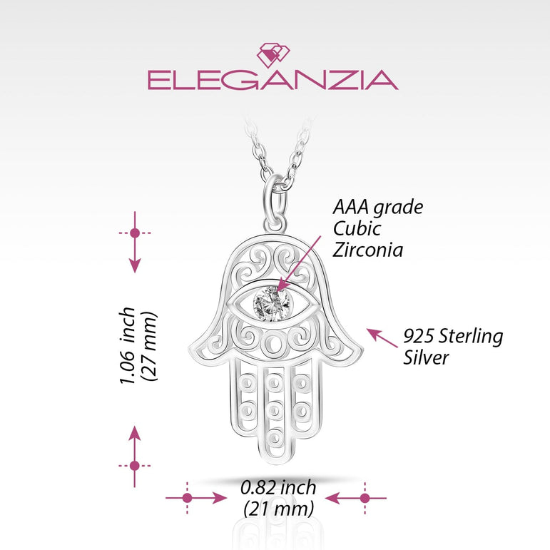 Hamsa Evil Eye Necklace Sterling Silver Pendant Necklace