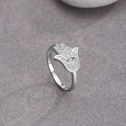 CZ Hamsa Hand Ring Sterling Silver Ring