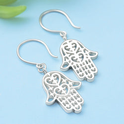Sterling Silver Hamsa Earrings, Dangle Earrings Drop Earrings
