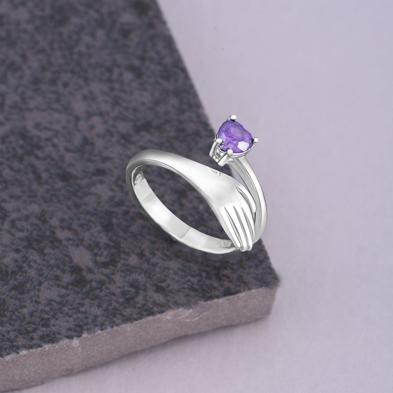 Amethyst Love Hug Ring Sterling Silver Adjustable Adjustable Ring