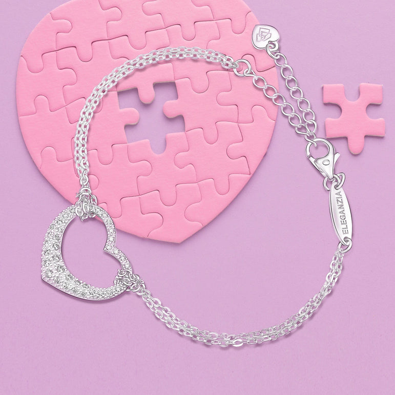 Sparkling CZ Open Heart Bracelet Silver Adjustable Bracelet Bracelet