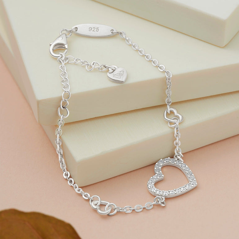 CZ Open Heart Bracelet Sterling Silver Bracelet