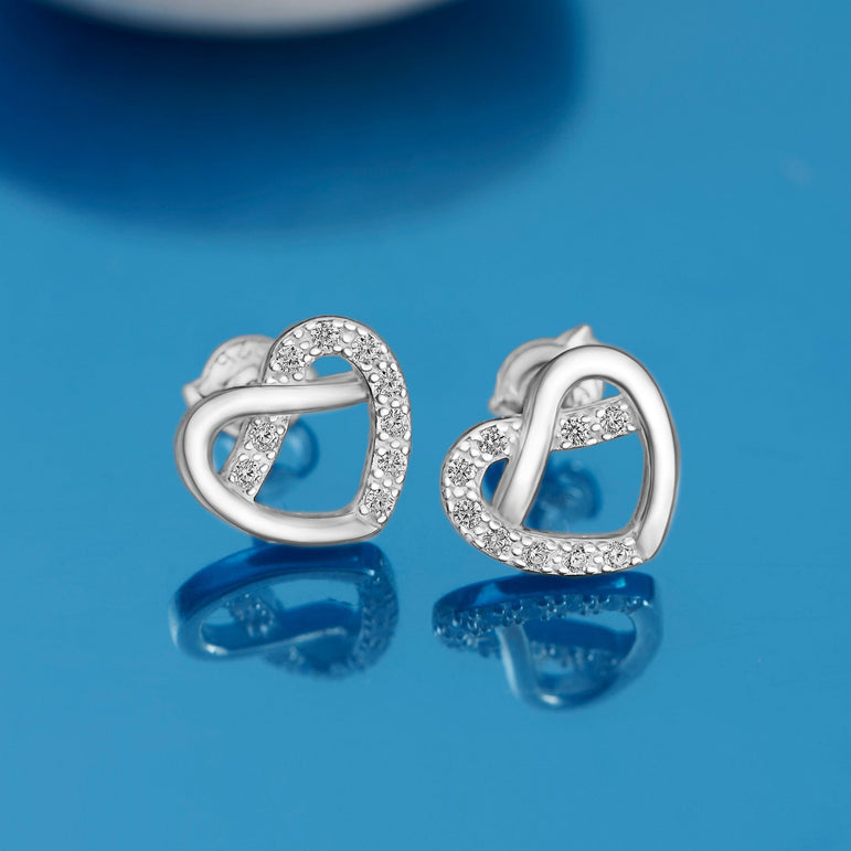 CZ Infinity Heart Stud Earrings Sterling Silver Stud Earrings