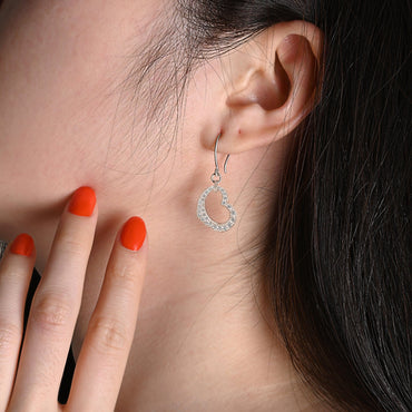 CZ Open Heart Earrings Dangle Sterling Silver Drop Earrings
