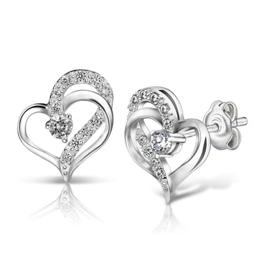 Eternity Double Heart Stud Earrings Sterling Silver Stud Earrings