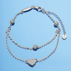 Layered Heart Ankle Bracelet Sterling Silver Anklet