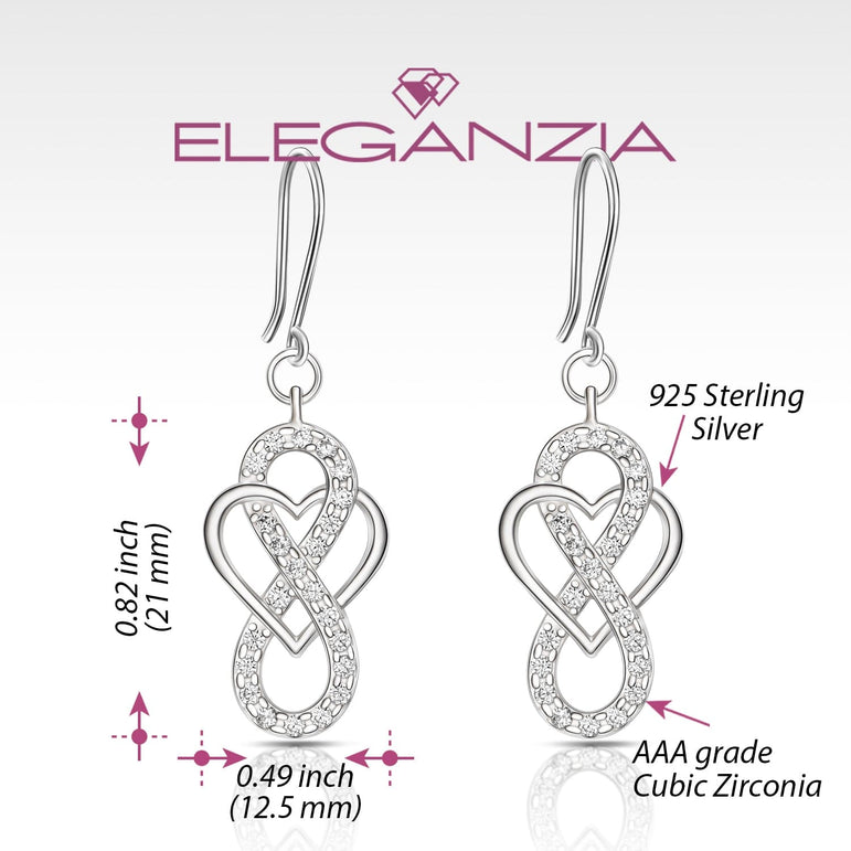 CZ Infinity Heart Silver Dangling Earrings Drop Earrings