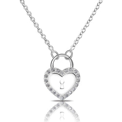 Sterling Silver Heart Lock Necklace with CZ Pendant Necklace