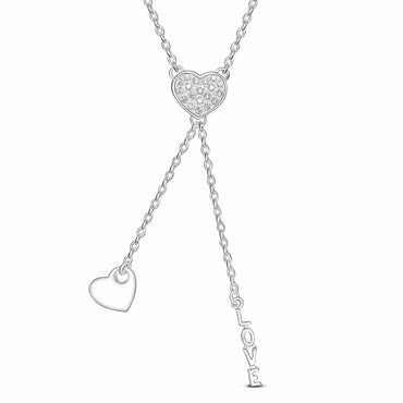 Love Heart Necklace Silver Lariat Tassel Necklace Pendant Necklace