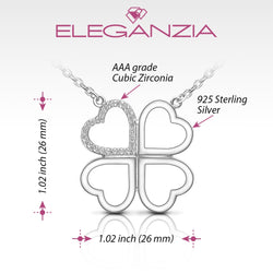 CZ Four Leaf Heart Shaped Clover Necklace Silver Pendant Necklace
