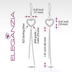 CZ Open Heart Earrings Dangle Sterling Silver Drop Earrings